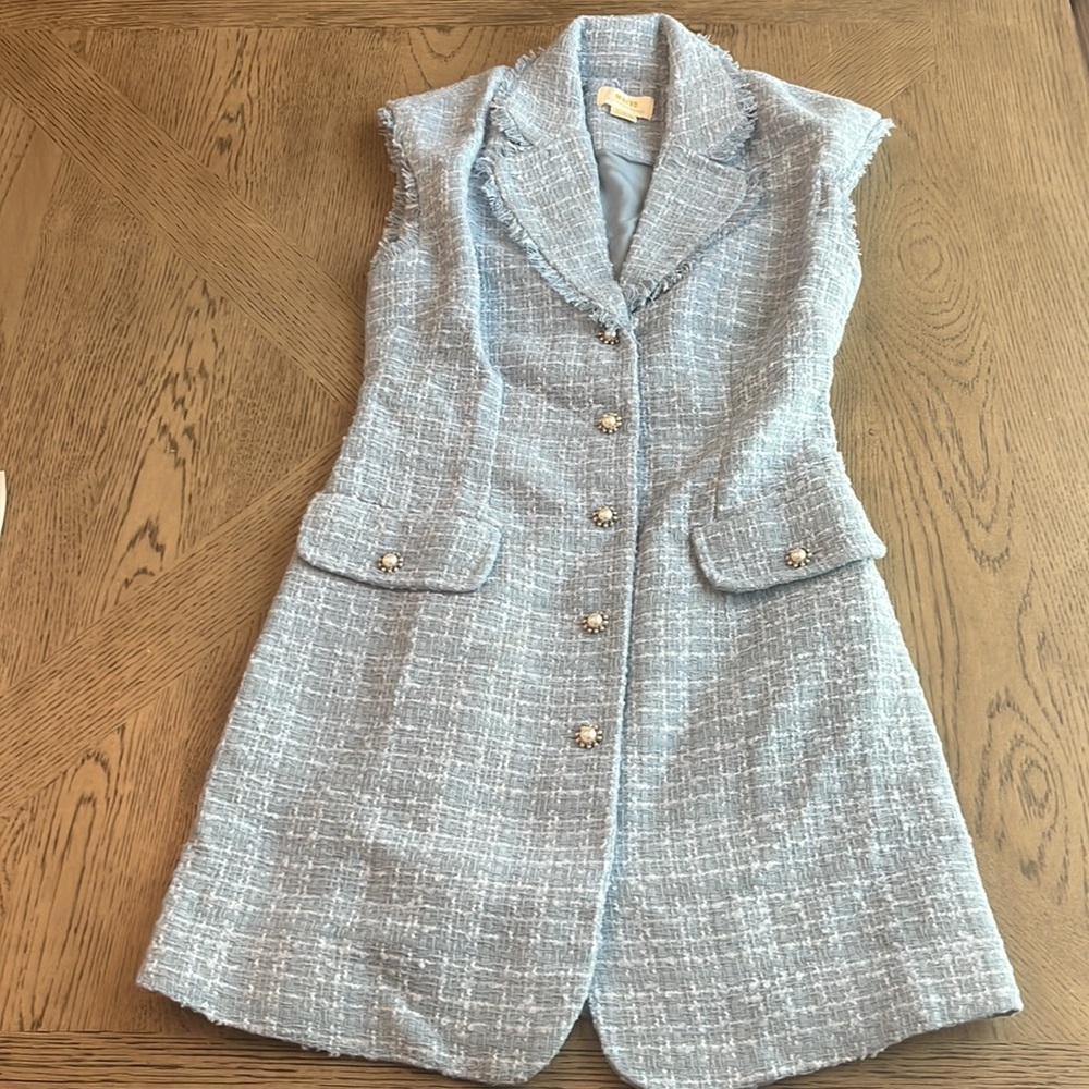 Anthropologie Maeve Sleeveless Tweed Blazer Mini Dress Blue New NWOT - Picture 6 of 10